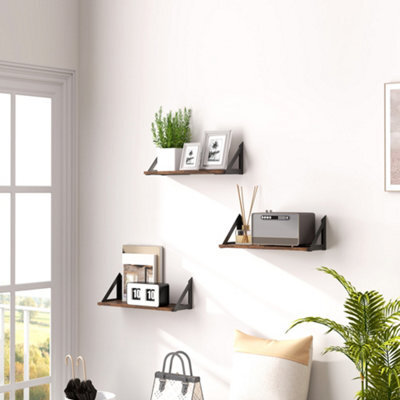 Homcom Set Of 3 Vintage Wall Shelves For Living Room Rustic Brown - image 1