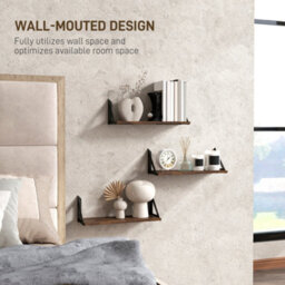 Homcom Set Of 3 Vintage Wall Shelves For Living Room Rustic Brown - thumbnail 8