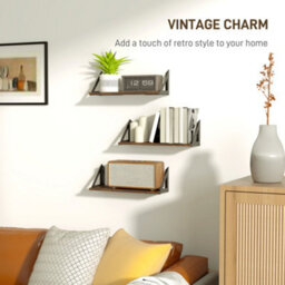 Homcom Set Of 3 Vintage Wall Shelves For Living Room Rustic Brown - thumbnail 6