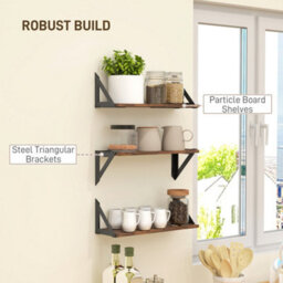 Homcom Set Of 3 Vintage Wall Shelves For Living Room Rustic Brown - thumbnail 7