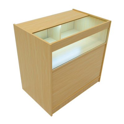 MonsterShop Maple Shop Counter Led Light B 900mm Lockable Sliding Doors 2 Keys Retail Storage Unit Display Showcase Cabinet Reception Desk - image 1