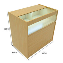 MonsterShop Maple Shop Counter Led Light B 900mm Lockable Sliding Doors 2 Keys Retail Storage Unit Display Showcase Cabinet Reception Desk - thumbnail 5