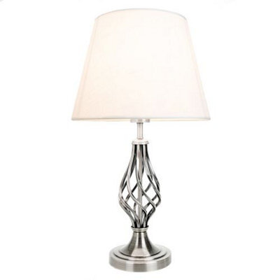 Happy Homewares Traditional Satin Nickel Table Lamp With Barley Twist Base And Linen Shade - image 1