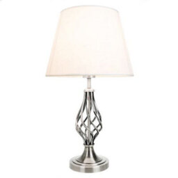 Happy Homewares Traditional Satin Nickel Table Lamp With Barley Twist Base And Linen Shade - thumbnail 1