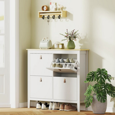 Homcom 4 Drawer Shoe Cabinet With Flip Doors For Hallway, Entryway, White - image 1