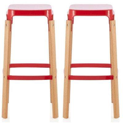 Save On Goods UK Pair Of Metal & Wood Kitchen Bar Stools. Red Barstools - image 1