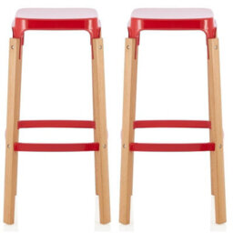 Save On Goods UK Pair Of Metal & Wood Kitchen Bar Stools. Red Barstools - thumbnail 1