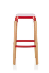 Save On Goods UK Pair Of Metal & Wood Kitchen Bar Stools. Red Barstools - thumbnail 2
