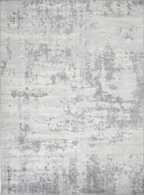 Livabliss Monaco-Abstract Grey Ivory Modern Marble Living Dining Bedroom Rug 130 X 180 Cm Easy Care, Non Shedding - image 1