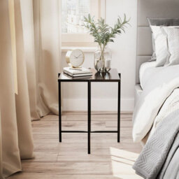 Urbn-Living Urbnliving 45Cm Height 2 Pcs Black Marble Effect Tops Square Side End Coffee Table Metal Frame - thumbnail 5