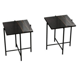 Urbn-Living Urbnliving 45Cm Height 2 Pcs Black Marble Effect Tops Square Side End Coffee Table Metal Frame - thumbnail 6