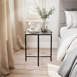 Urbn-Living Urbnliving 45Cm Height 2 Pcs Black Marble Effect Tops Square Side End Coffee Table Metal Frame - thumbnail 3