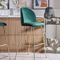 Beliani Glam Design Counter-Height Bar Chairs Set Of 2 Green Velvet With Gold Frame - thumbnail 2