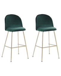 Beliani Glam Design Counter-Height Bar Chairs Set Of 2 Green Velvet With Gold Frame - thumbnail 3