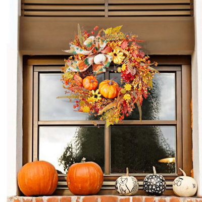 Thehotsale 50Cm Dia Wreath Halloween Artificial Pumpkin Maple Leaves Wreath - image 1