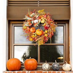 Thehotsale 50Cm Dia Wreath Halloween Artificial Pumpkin Maple Leaves Wreath - thumbnail 1