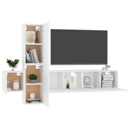 Berkfield Sturdy 5 Piece Tv Cabinet Set White Engineered Wood - thumbnail 3