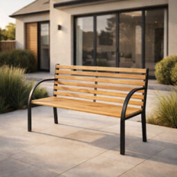 2 Seater Garden Bench With Hardwood Slats & Powder, Coated Steel Frame, Outdoor Patio Seating For Garden - thumbnail 1