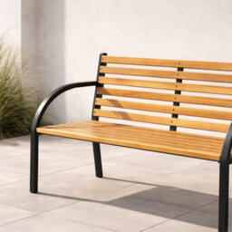 2 Seater Garden Bench With Hardwood Slats & Powder, Coated Steel Frame, Outdoor Patio Seating For Garden - thumbnail 5