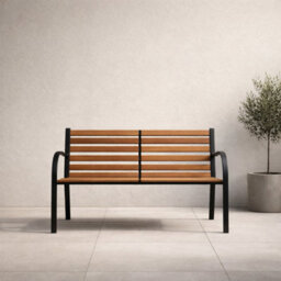 2 Seater Garden Bench With Hardwood Slats & Powder, Coated Steel Frame, Outdoor Patio Seating For Garden - thumbnail 6