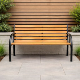 2 Seater Garden Bench With Hardwood Slats & Powder, Coated Steel Frame, Outdoor Patio Seating For Garden - thumbnail 3