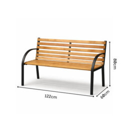 2 Seater Garden Bench With Hardwood Slats & Powder, Coated Steel Frame, Outdoor Patio Seating For Garden - thumbnail 4