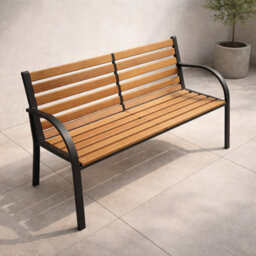 2 Seater Garden Bench With Hardwood Slats & Powder, Coated Steel Frame, Outdoor Patio Seating For Garden - thumbnail 7