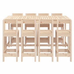 Berkfield 9 Piece Garden Bar Set Solid Wood Pine - thumbnail 4