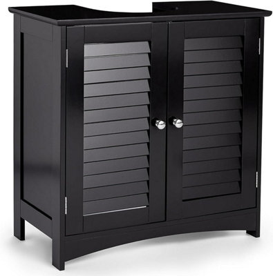 Under Sink Storage Cabinet Black Bathroom Cupboard With Shutter Doors And Shelf Compact Freestanding Unit H60Xl60Xw30Cm - image 1