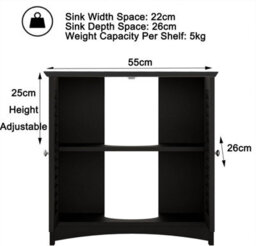 Under Sink Storage Cabinet Black Bathroom Cupboard With Shutter Doors And Shelf Compact Freestanding Unit H60Xl60Xw30Cm - thumbnail 3