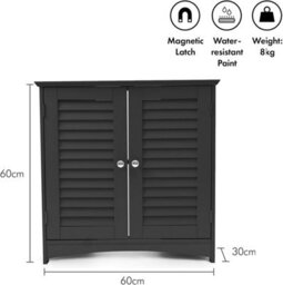 Under Sink Storage Cabinet Black Bathroom Cupboard With Shutter Doors And Shelf Compact Freestanding Unit H60Xl60Xw30Cm - thumbnail 7