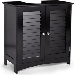Under Sink Storage Cabinet Black Bathroom Cupboard With Shutter Doors And Shelf Compact Freestanding Unit H60Xl60Xw30Cm