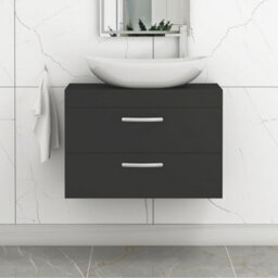 Royal Bathrooms Turin 600mm Wall Mounted Bathroom Vanity Unit With Sink 2 Drawer Matt Black & Cesar Countertop Basin - thumbnail 1