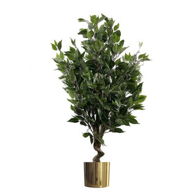 Leaf Artificial 110Cm Evergreen Twist Ficus Tree Gold Planter - image 1