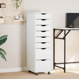 Walplus Rolling Cabinet With Drawers Moss White Solid Wood Pine - thumbnail 1
