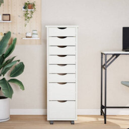 Walplus Rolling Cabinet With Drawers Moss White Solid Wood Pine - thumbnail 3