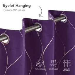 Deconovo Blackout Ring Top Thermal Insulated Curtains, Gold Wave Foil Printed Curtains, W52 X L90 Inch, Purple Crape, One Pair - thumbnail 6