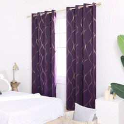 Deconovo Blackout Ring Top Thermal Insulated Curtains, Gold Wave Foil Printed Curtains, W52 X L90 Inch, Purple Crape, One Pair - thumbnail 4