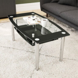 Avf 110Cm X 60Cm Coffee Table  - Black Glass & Chrome - thumbnail 4