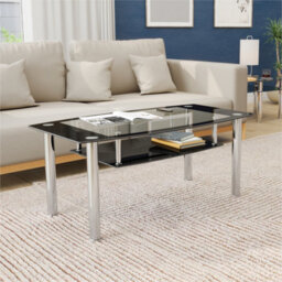 Avf 110Cm X 60Cm Coffee Table  - Black Glass & Chrome - thumbnail 3
