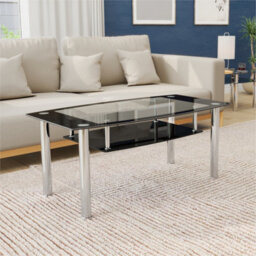 Avf 110Cm X 60Cm Coffee Table  - Black Glass & Chrome - thumbnail 2