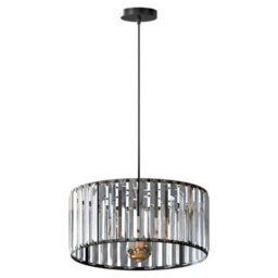 Ledsone Modern Crystal Glass Shade Mini Chandelier Pendant Light, Drum Shape E27 Ceiling Hanging Light Black With Bulb, 30Cm - thumbnail 1