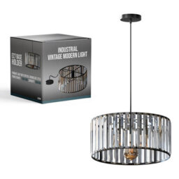 Ledsone Modern Crystal Glass Shade Mini Chandelier Pendant Light, Drum Shape E27 Ceiling Hanging Light Black With Bulb, 30Cm - thumbnail 7