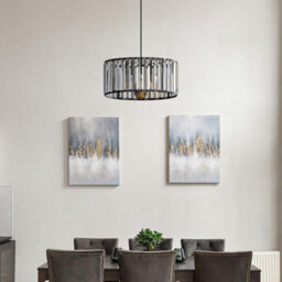 Ledsone Modern Crystal Glass Shade Mini Chandelier Pendant Light, Drum Shape E27 Ceiling Hanging Light Black With Bulb, 30Cm - thumbnail 4