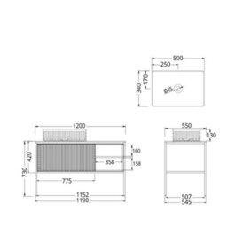 Homestylestore Black And Light Oak 1200mm Bathroom Fluted Vanity Unit And 500 X 340mm Rectangular Countertop Basin - thumbnail 5