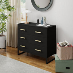 Melody Maison Large 3 Drawer Chest Of Drawers & Pair Of 3 Drawer Bedside Tables - Luna Black Range - thumbnail 5