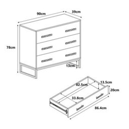 Melody Maison Large 3 Drawer Chest Of Drawers & Pair Of 3 Drawer Bedside Tables - Luna Black Range - thumbnail 6