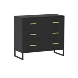Melody Maison Large 3 Drawer Chest Of Drawers & Pair Of 3 Drawer Bedside Tables - Luna Black Range - thumbnail 8