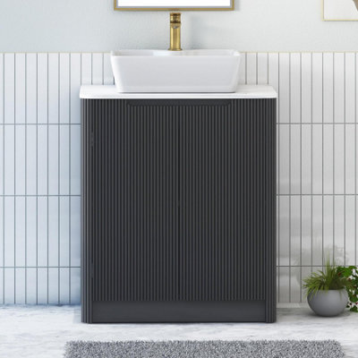 Royal Bathrooms Avenza 700mm Matt Obsidian Black Floor Standing Bathroom Vanity Unit 2 Door With Cube Basin - image 1
