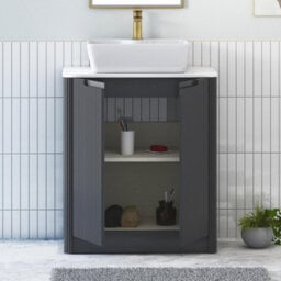 Royal Bathrooms Avenza 700mm Matt Obsidian Black Floor Standing Bathroom Vanity Unit 2 Door With Cube Basin - thumbnail 5